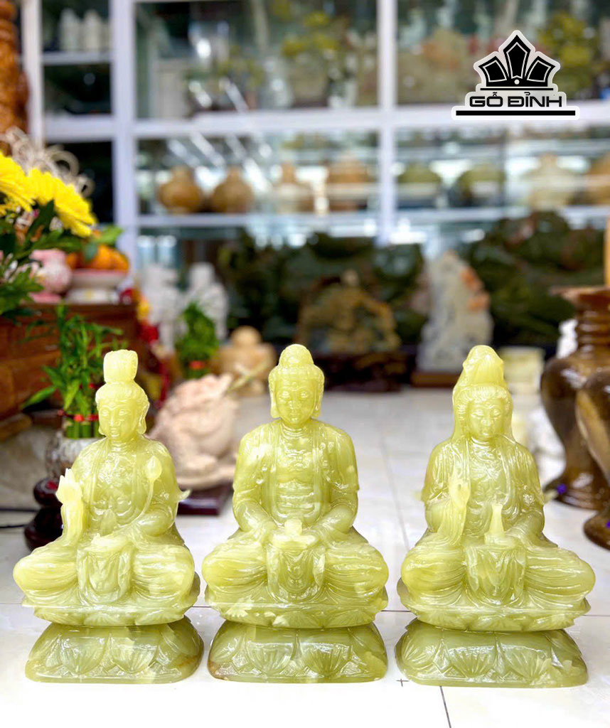 Bộ Tam Thế Phật Đá Onyx Xanh Cao 31 Ngang 17 (cm) 18kg