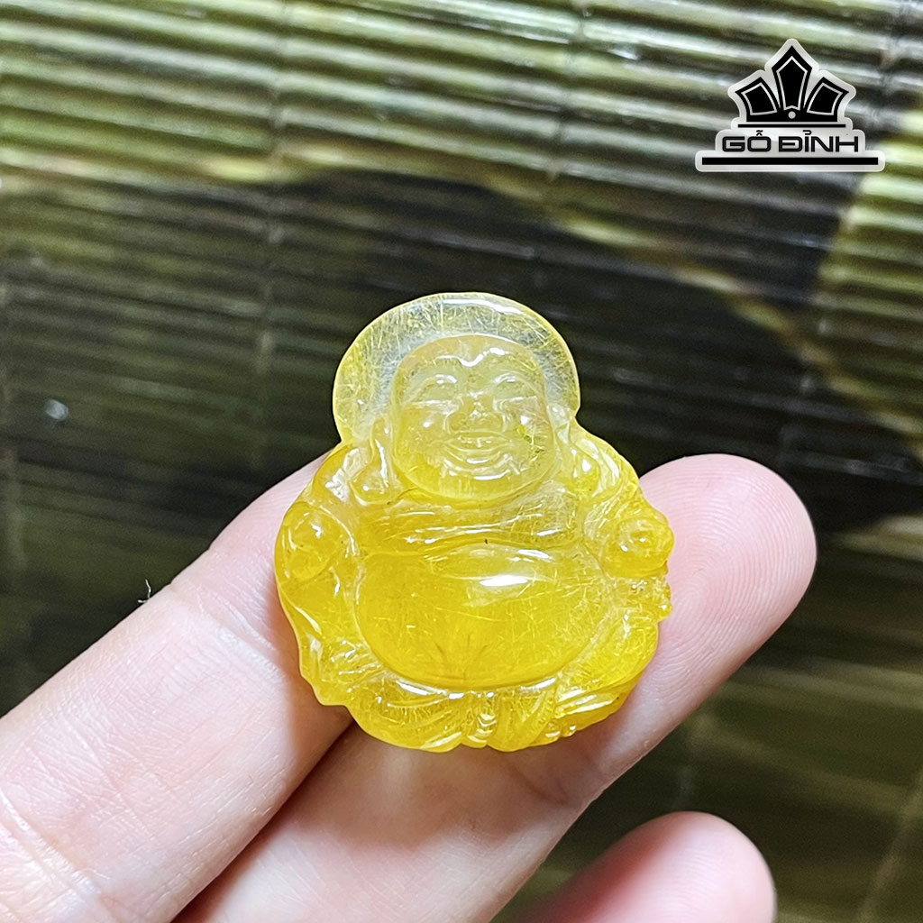 Mặt Di Lặc Đá Thạch Anh Tóc Vàng Cao 3 Ngang 2,55 (cm)