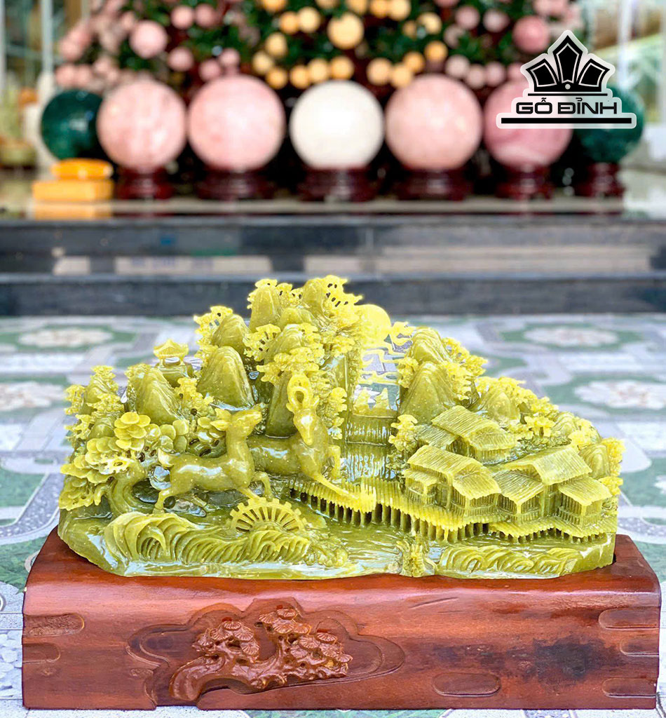 Tác Phẩm Phong Cảnh Đá Serpentine Cao 35 Ngang 50 (cm) 15,6kg Riêng Đá Cao 25 Ngang 48 (cm) 10,8kg