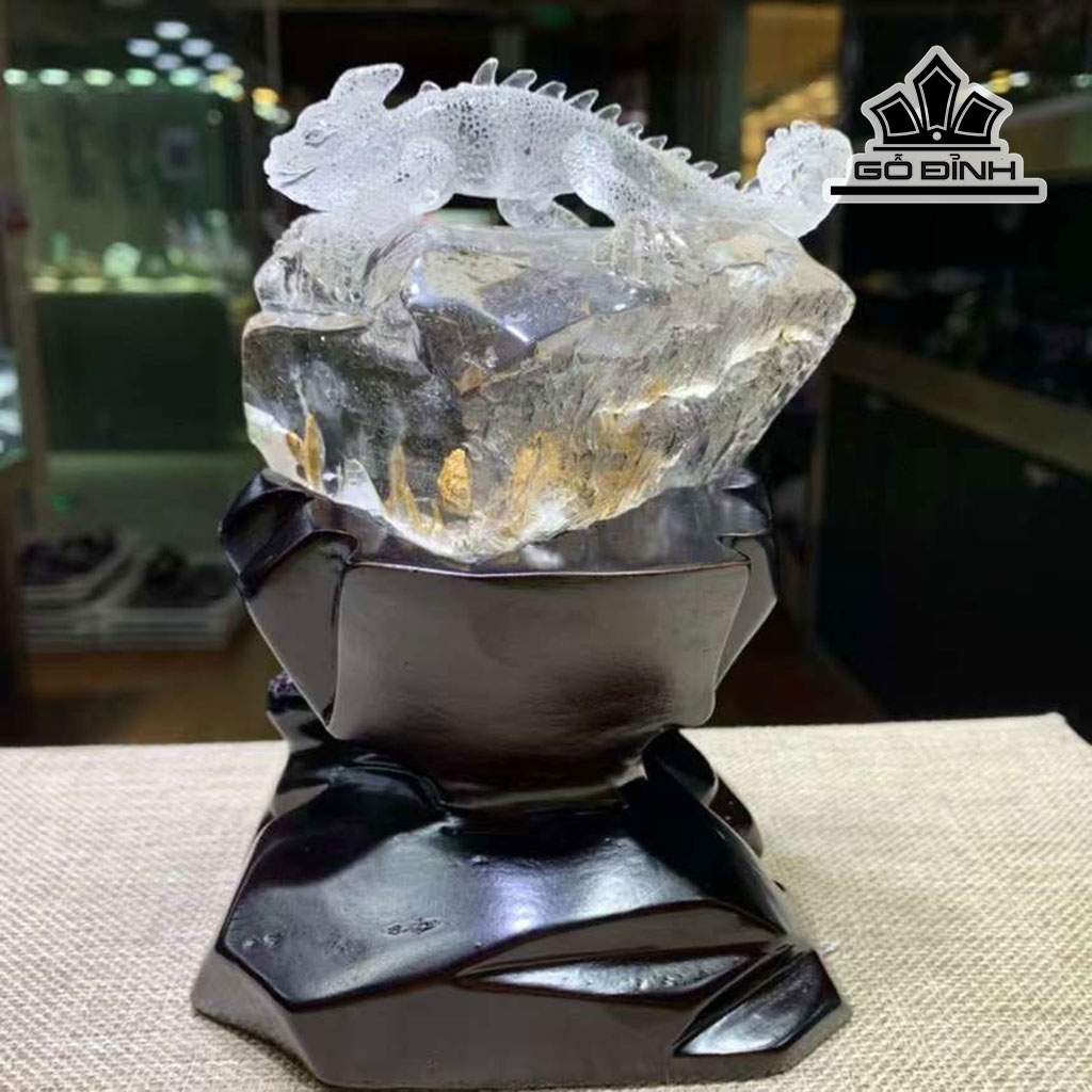 Tác Phẩm Tắc Kè Đá Thạch Anh Ưu Linh Cao 76,3 Ngang 108 Sâu 59,5 (mm) 439,9g