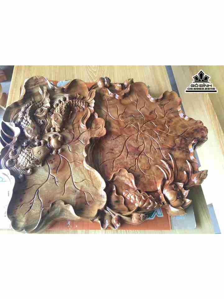 Khay Trà Lá Sen gỗ xá xị ( gù hương )  rộng 50 dài 60 dày 6 (cm)