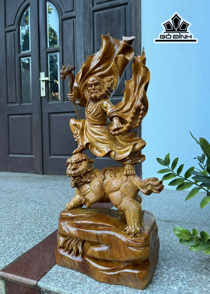 Tượng Đạt Ma Thuần Nghê Gỗ Hương Cao 80 Ngang 40 Sâu 23 (cm)
