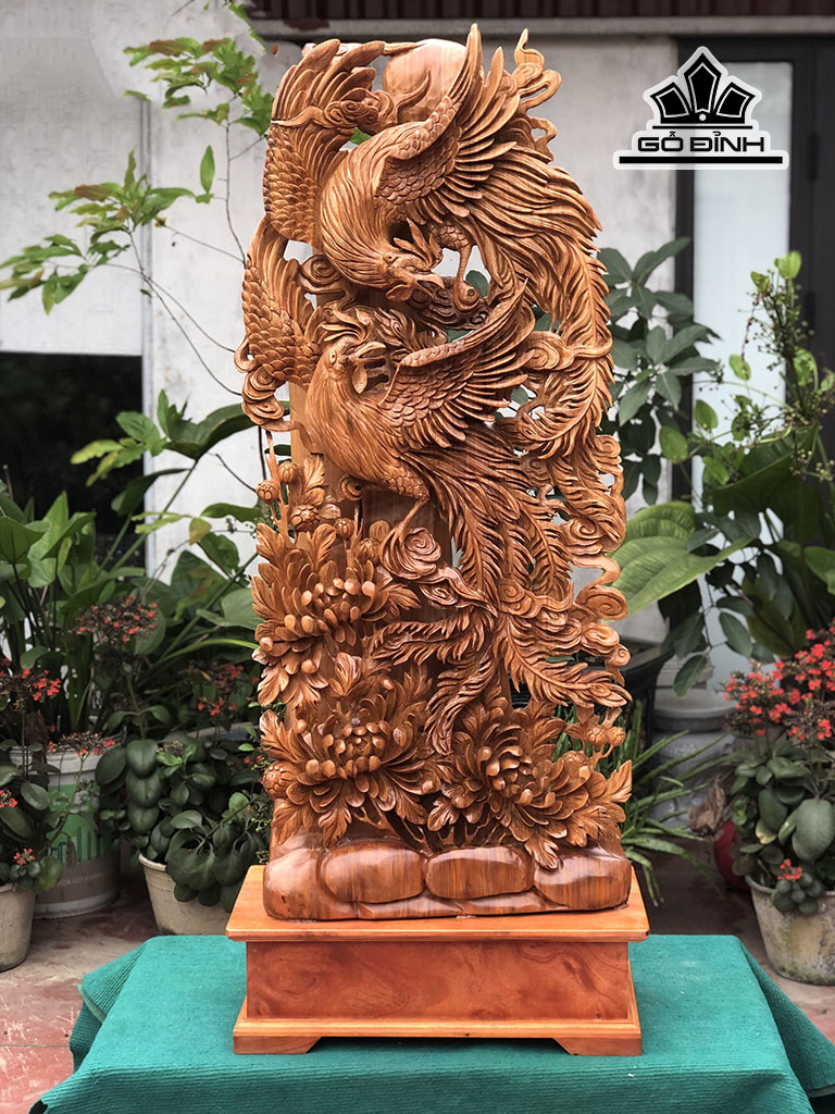 Tượng Ngũ Điểu Trầu Hoàng Gỗ Ngọc Am Cao Cả Kỷ 122 Riêng Tượng Cao 116 Ngang 50 Sâu 22 (cm)
