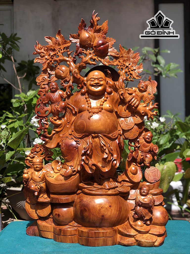 Tượng Phật Di Lặc Ngũ Phúc Gỗ Hương Cao 97 Ngang 60 Sâu 31 (cm)