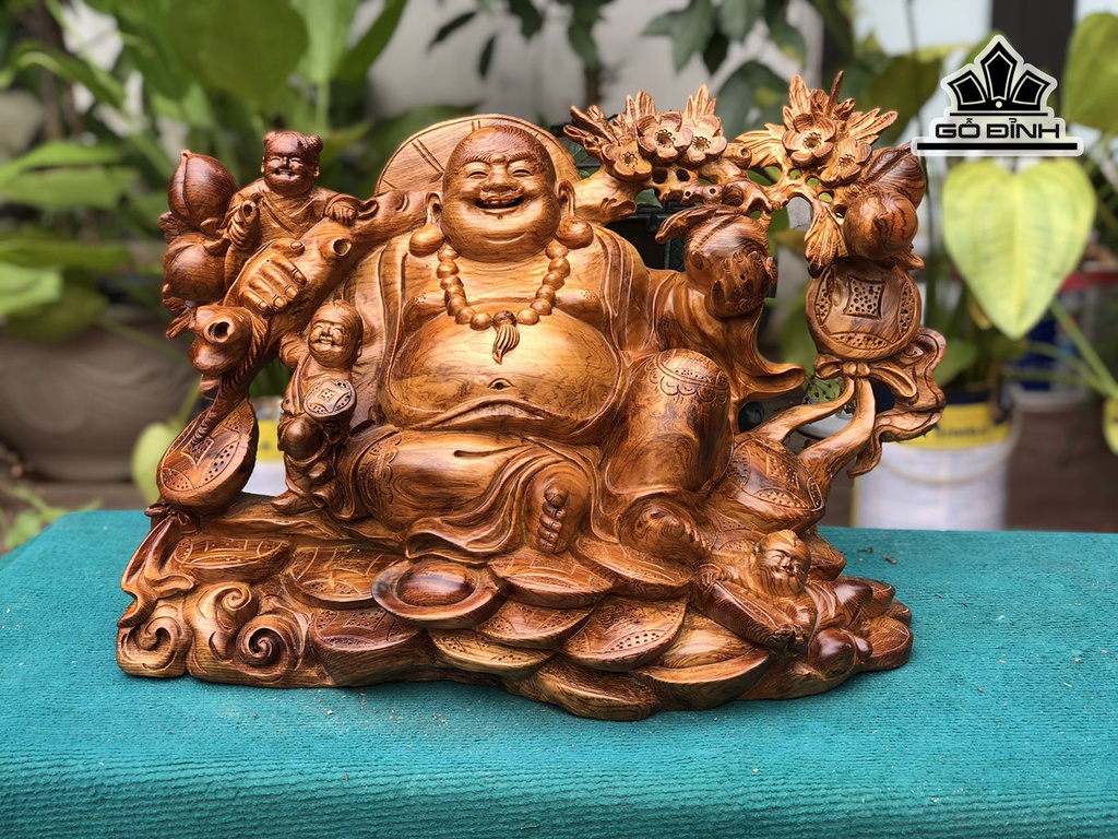 Tượng Phật Di Lặc Nhị Phúc Gỗ Hương Cao 36 Ngang 50 Sâu 23 (cm)
