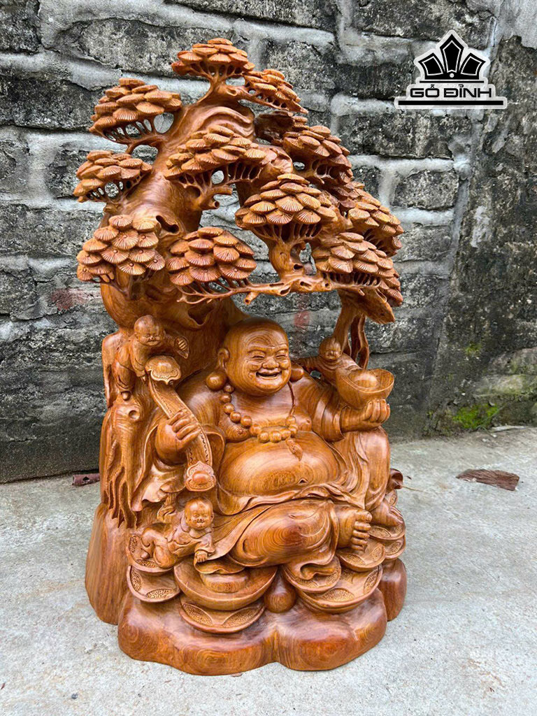 Tượng Phật Di Lặc Tam Phúc Gỗ Hương Cao 70 Ngang 47 Sâu 30 (cm)