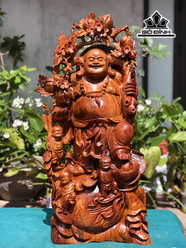 Tượng Phật Di Lặc Tam Phúc Gỗ Hương Cao 86 Ngang 42 Sâu 30 (cm)