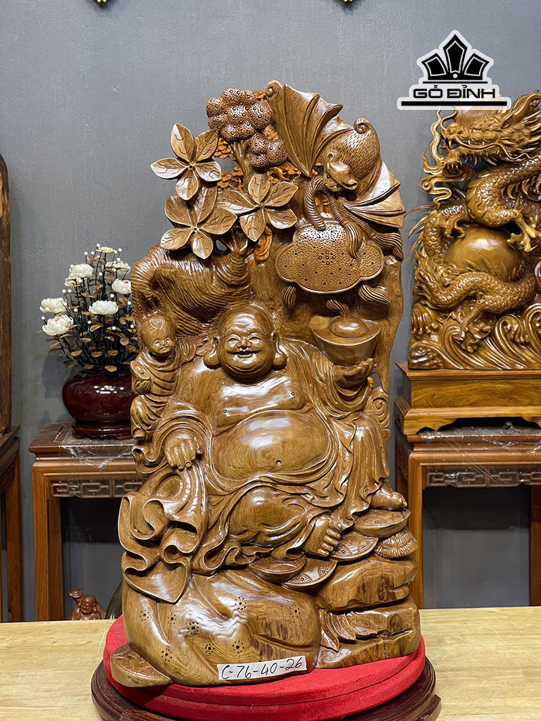 Tượng Phật Di Lặc Nhất Phúc Gỗ Ngọc Am Cao 70 Ngang 44 Sâu 20 (cm)