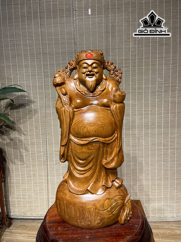 Tượng Thần Tài Gỗ Ngọc Am Cao 75 Ngang 35 Sâu 20 (cm)