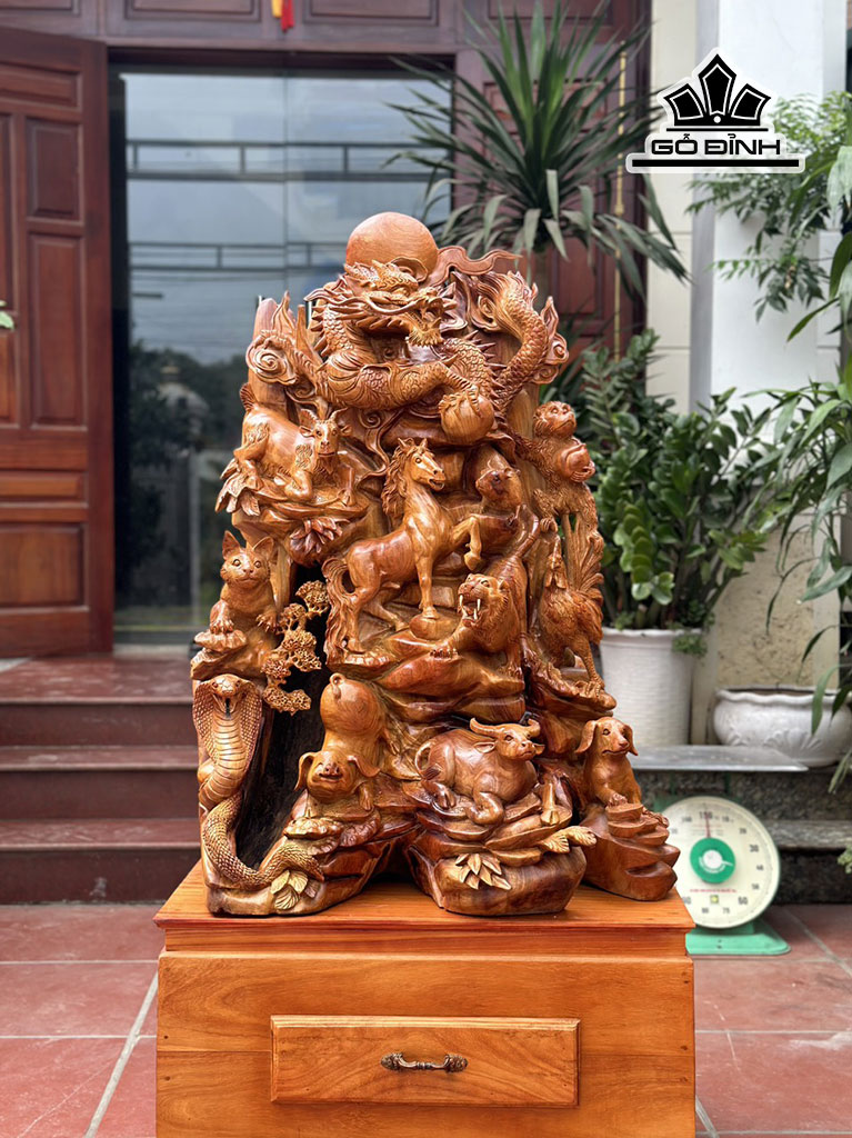 Tượng 12 Con Giáp Gỗ Hương Cao Cả Kỷ 146 Riêng Tượng 106 Ngang 75 Sâu 57 (cm)