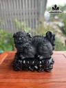 Tượng Nghê Gỗ Mun Sừng Đế Gỗ Hương Cao 22 Ngang 25 Sâu 17 (cm)