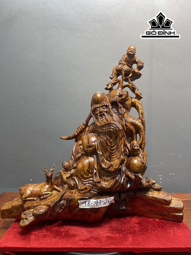 Tượng Ông Thọ Gỗ Sưa Cao 48 Ngang 47 Sâu 26 (cm)