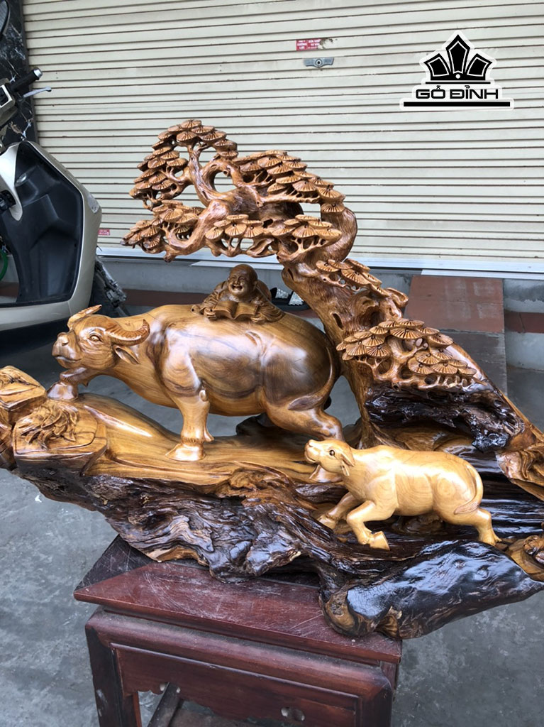Tiểu Đồng Chăn Trâu Thổi Sáo Gỗ Bách Xanh Cao 48 Ngang 69 Sâu 30 (cm)
