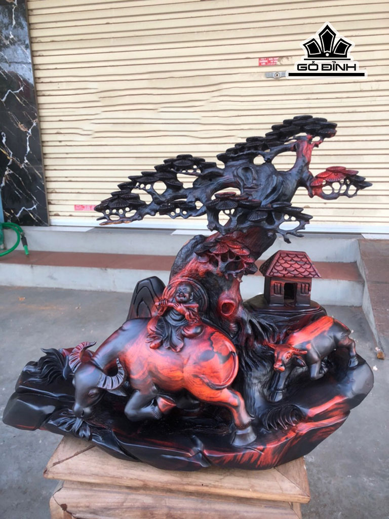 Tiểu Đồng Chăn Trâu Thổi Sáo Gỗ Trắc Cao 47 Ngang 54 Sâu 25 (cm)