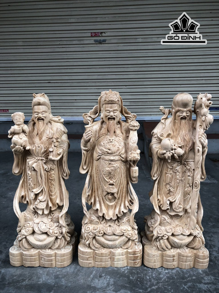Tượng Phúc Lộc Thọ (Tam Đa) Gỗ Ngọc Am Cao 60 Ngang 23 Sâu 17 (cm)