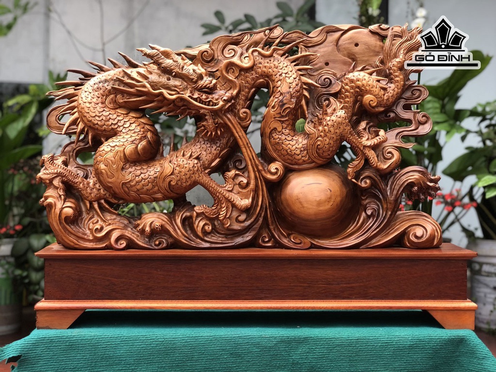 Tượng Nhất Long Vờn Ngọc Gỗ Ngọc Am Cao 62 Ngang 82 Sâu 17 (cm) Kỷ Cao 15 cm