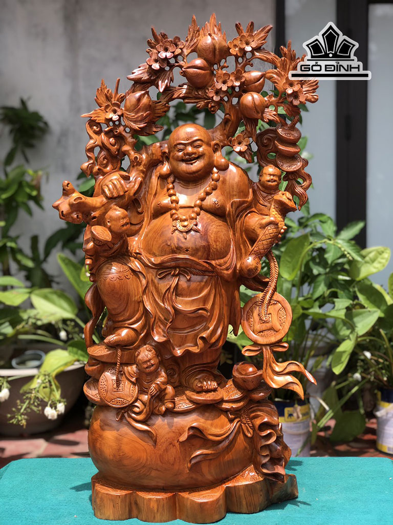 Tượng Phật Di Lặc Tam Phúc Gỗ Hương Cao 95 Ngang 50 Sâu 28 (cm)