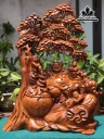 Tượng Phật Di Lặc Tam Phúc Ngự Gốc Tùng Gỗ Hương Cao 91 Ngang 69 Sâu 33 (cm)