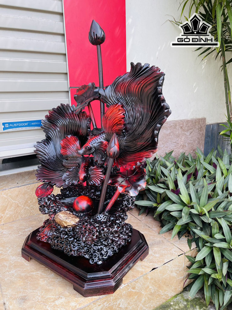 Tượng Cá Xiêm Gỗ Trắc Cao 83 Ngang 62 Sâu 32 (cm)