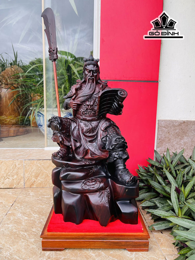 Tượng Quan Công Đọc Sách Gỗ Trắc Cao Cả Kỷ 68 Riêng Tượng 60 Ngang 33 Sâu 22 (cm)