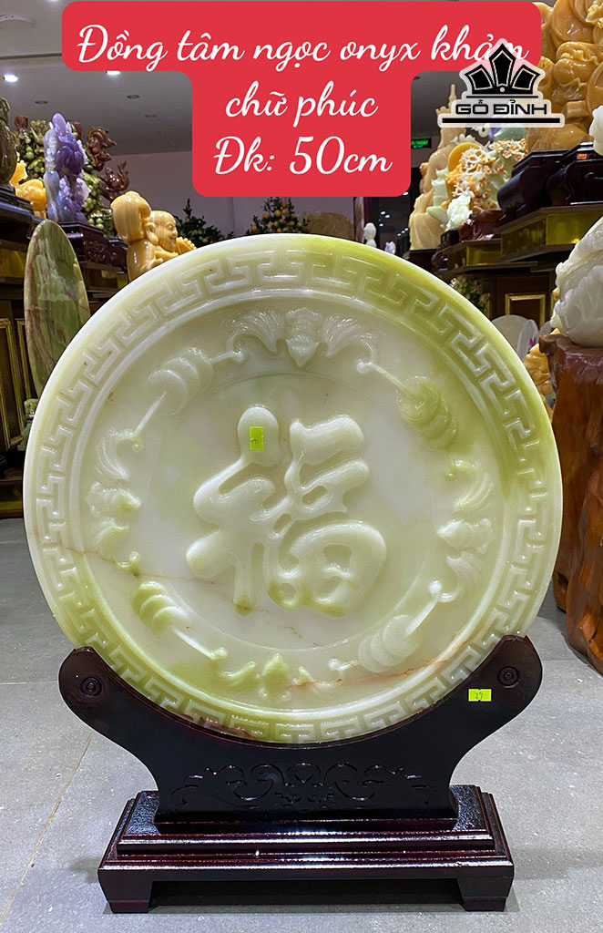 Đồng Tâm Đá Onyx Khảm Chữ Phúc Đường Kính 50 (cm)