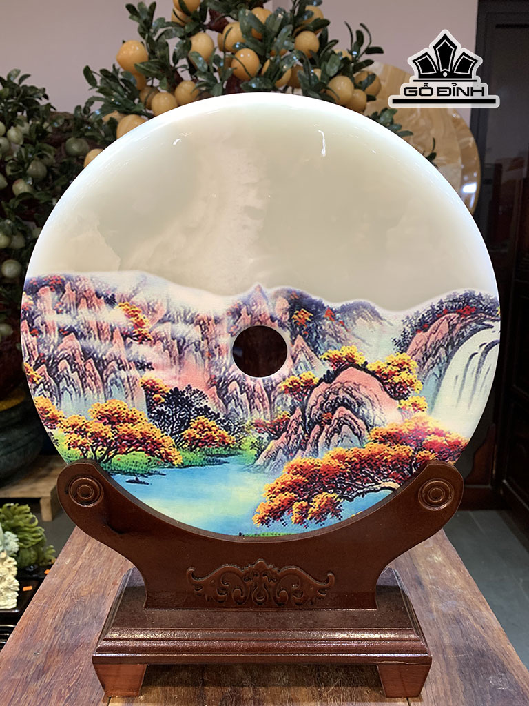 Tác Phẩm Đồng Tâm Khảm Đá Onyx Đường Kính 30 (cm)