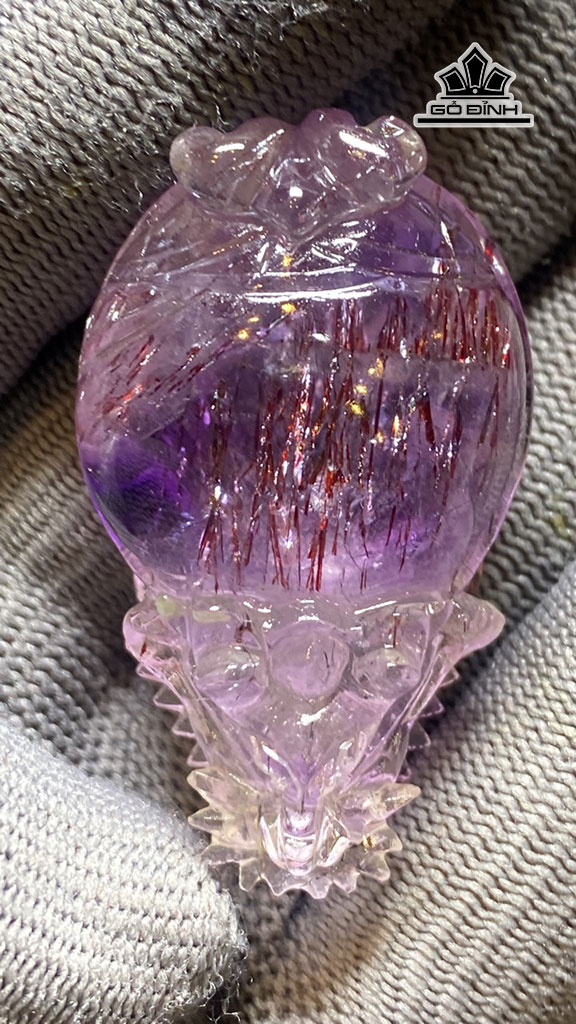 Mặt Dây Chuyền Long Quy Đá Thạch Anh Tóc Tím Cao 44,8 Ngang 27 Sâu 17,9 (mm) 27g