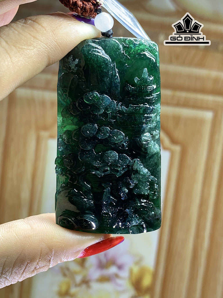 Mặt Dây Sơn Thủy Đá Cẩm Thạch Cao 59,45 Ngang 32,81 Sâu 9,52 - 5,3 (mm) 213,71cts