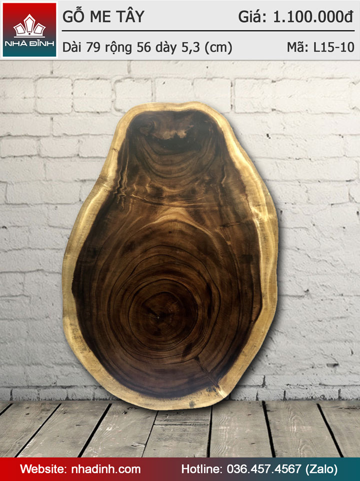 Mặt bàn gỗ Me Tây nguyên khối   đường kính 790-560 dày 53 (mm)