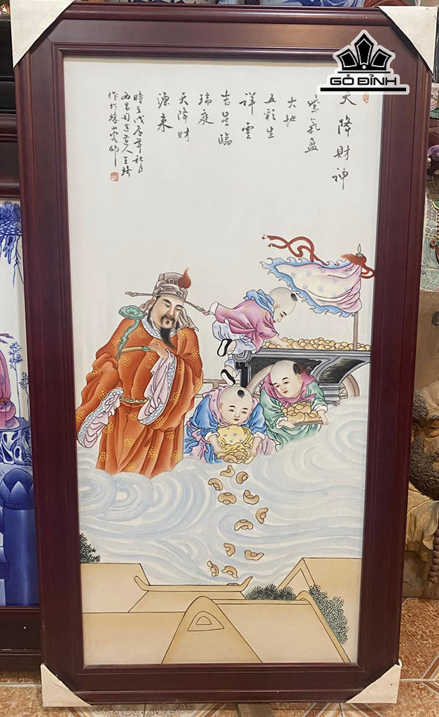 Bức Tranh Vẽ Thần Tài Gốm Tàu Cao 128 Ngang 70 (cm)