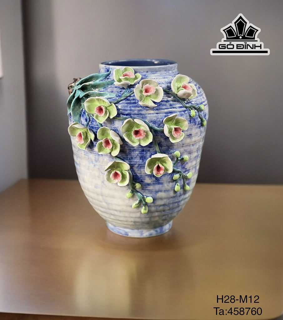 Bình Vuốt Nổi Gốm Bát Tràng Cao 28 Miệng 12 (cm)