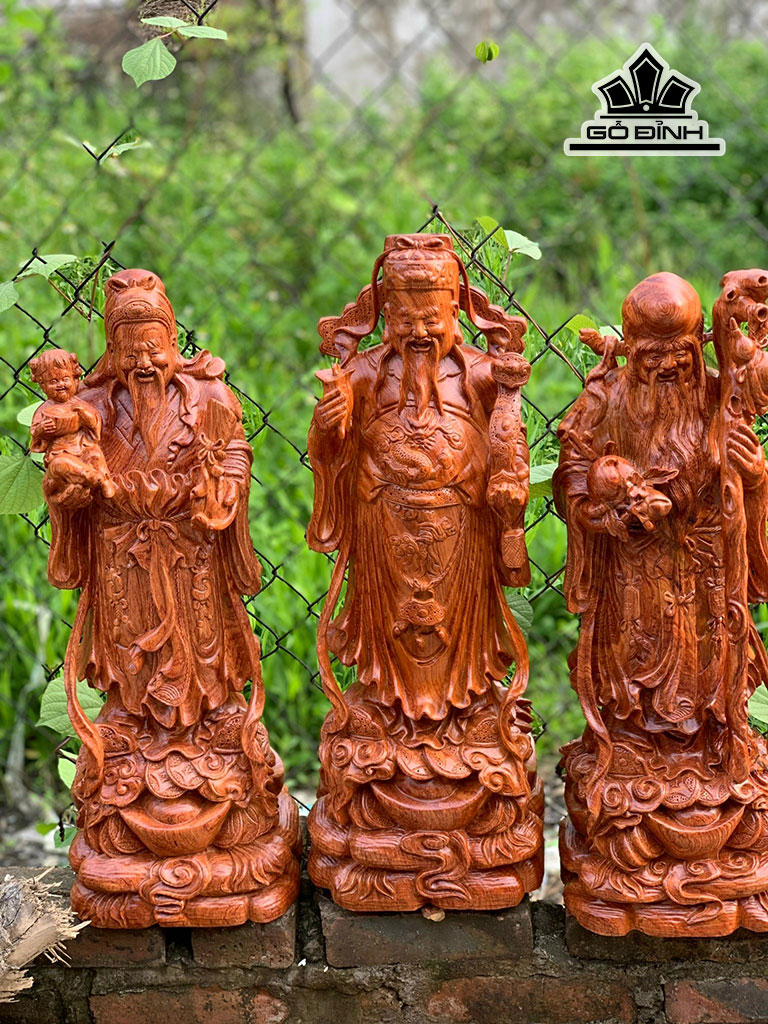 Tượng Phúc Lộc Thọ (Tam Đa) Gỗ Hương Cao 61 Ngang 22 Sâu 20 (cm)