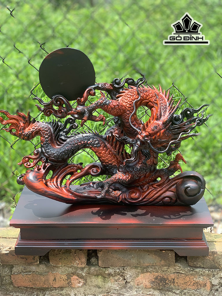 Tượng Rồng ( Nhất Long Vờn Nguyệt ) Gỗ Trắc Cao Riêng Tượng 40 Cả Kỷ Cao 50 Ngang 57 Sâu 20 (cm)