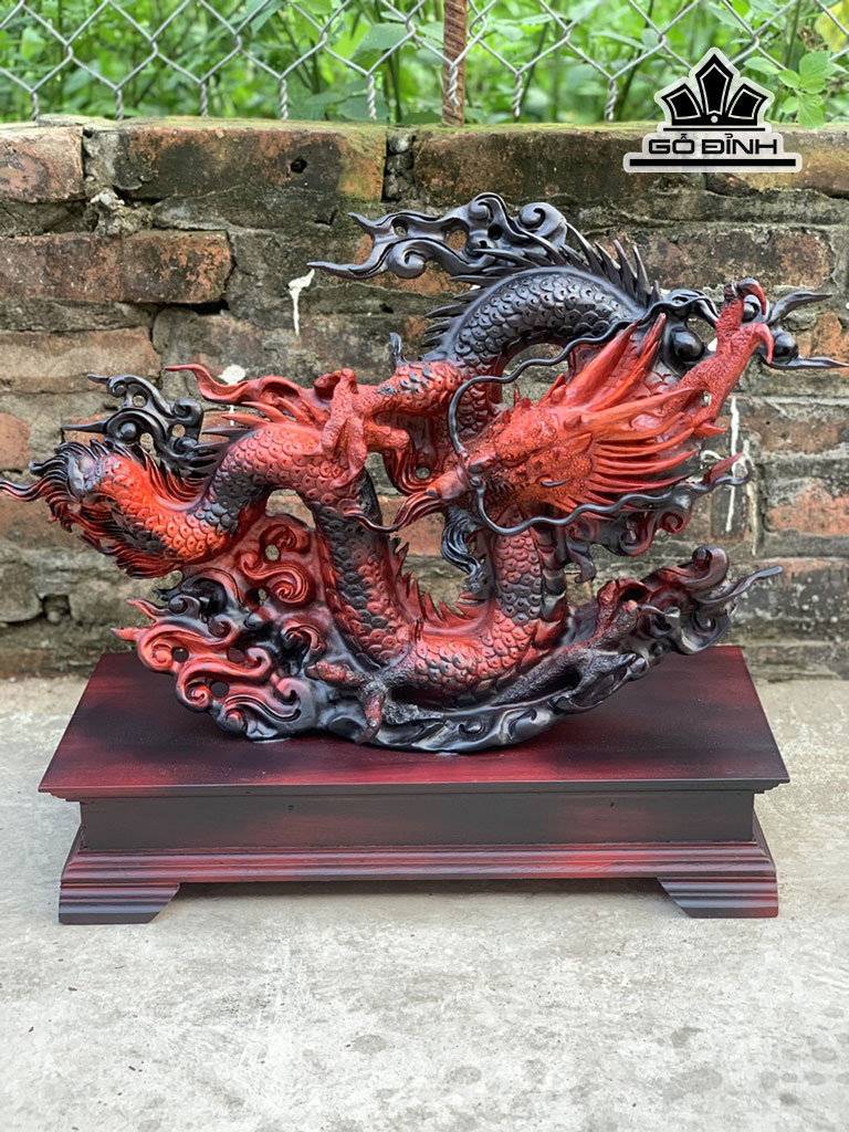 Tượng Rồng Phong Thủy Gỗ Trắc Cao 43 Ngang 56 Sâu 17 (cm)