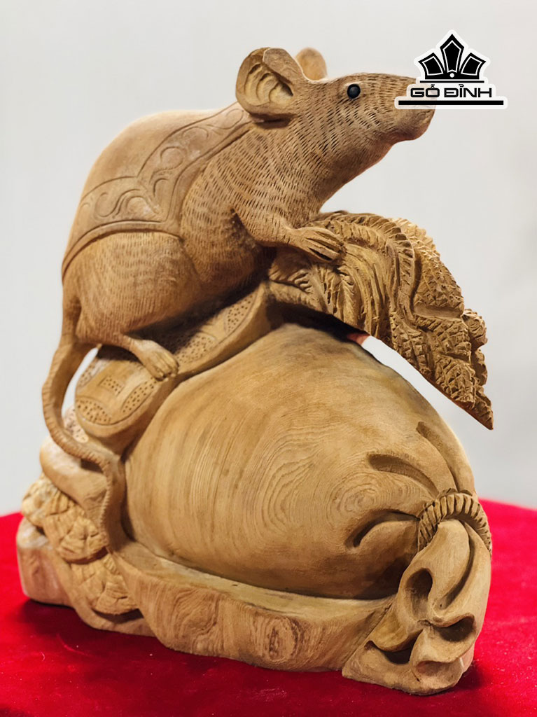Tượng Chuột Phong Thủy Gỗ Ngọc Am Cao 38 Ngang 32 Sâu 27 (cm)
