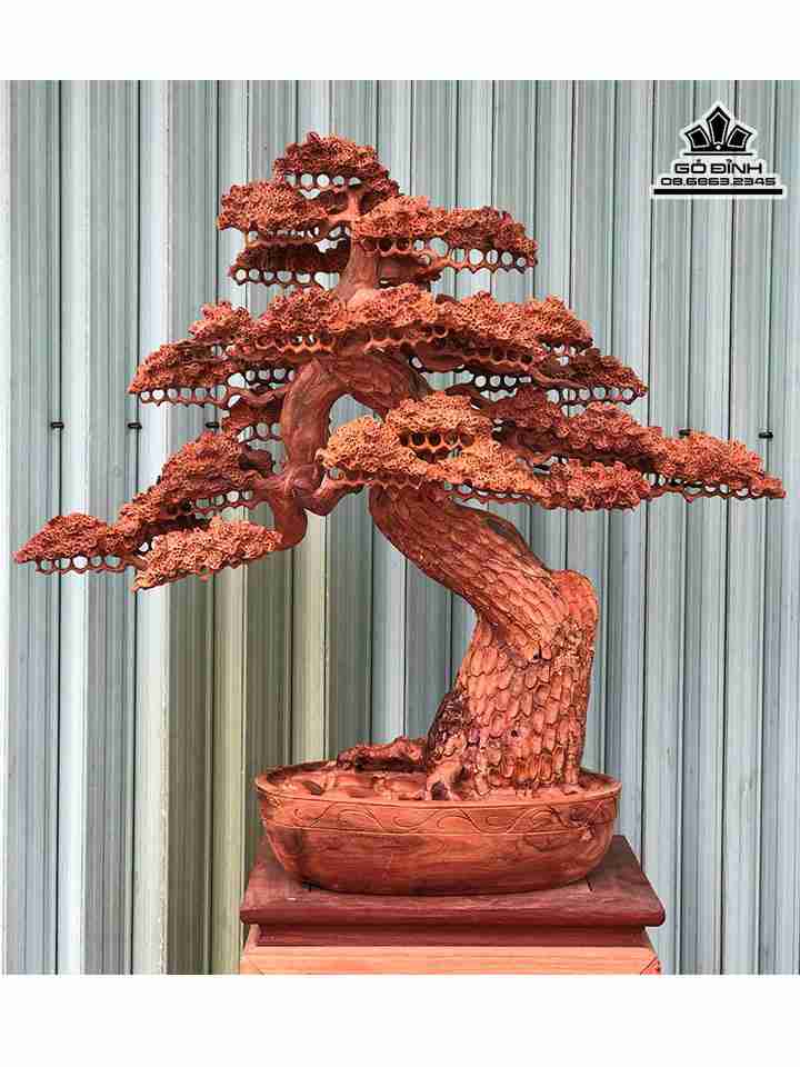 Tượng Cây Tùng Bon Sai Gỗ Hương  Cao 72 Ngang 75 Sâu 25 (cm)