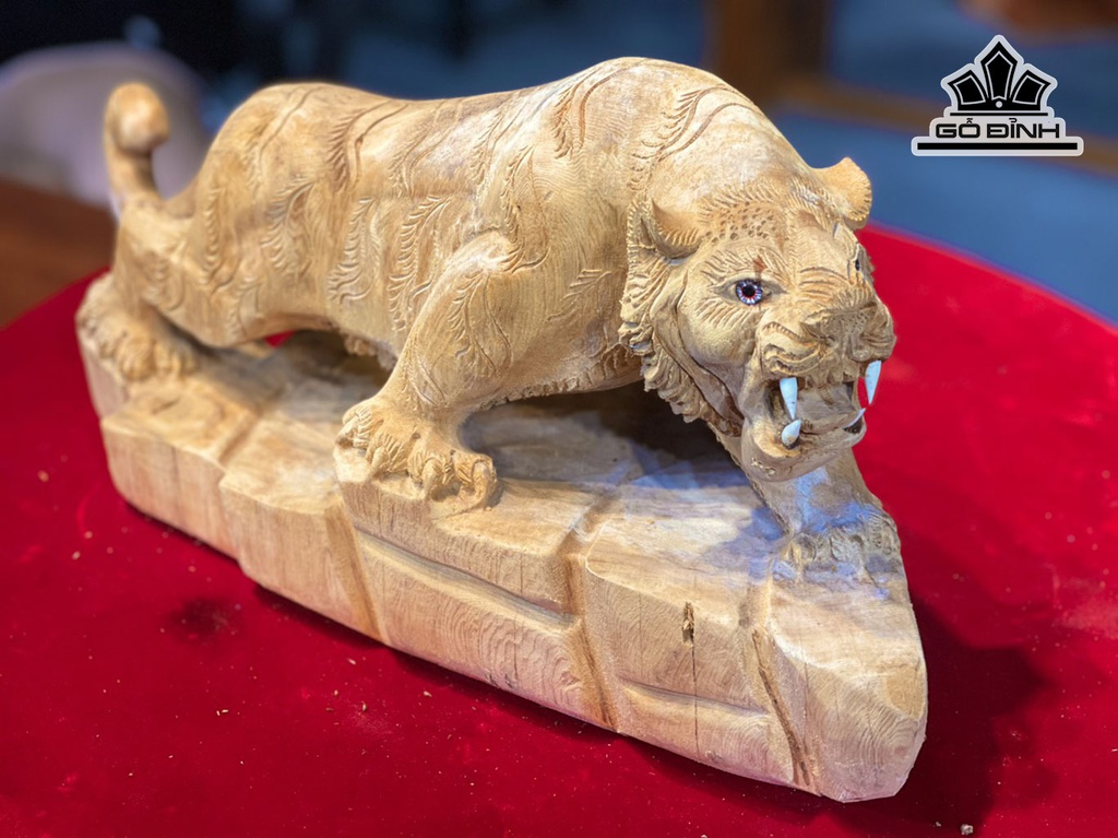 Tượng Hổ Phong Thủy Gỗ Ngọc Am Cao 23 Ngang 46 Sâu 20 (cm)