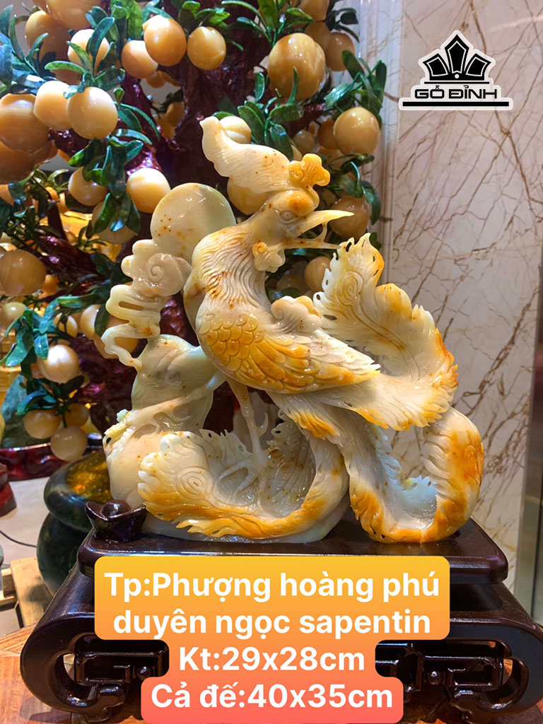 Tác Phẩm Phượng Hoàng Phú Duyên Đá Serpentine Cao 40 Ngang 35 Riêng Đá Cao 29 Ngang 28 (cm)