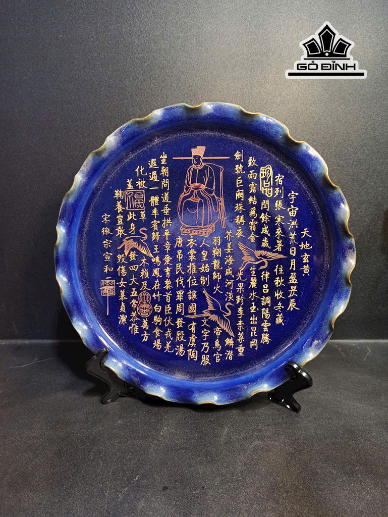 Đĩa Khắc Phong Thủy Trăng Sao Gốm Quân Diêu Thời Tống Huy Tông Đường Kính 30 (cm)