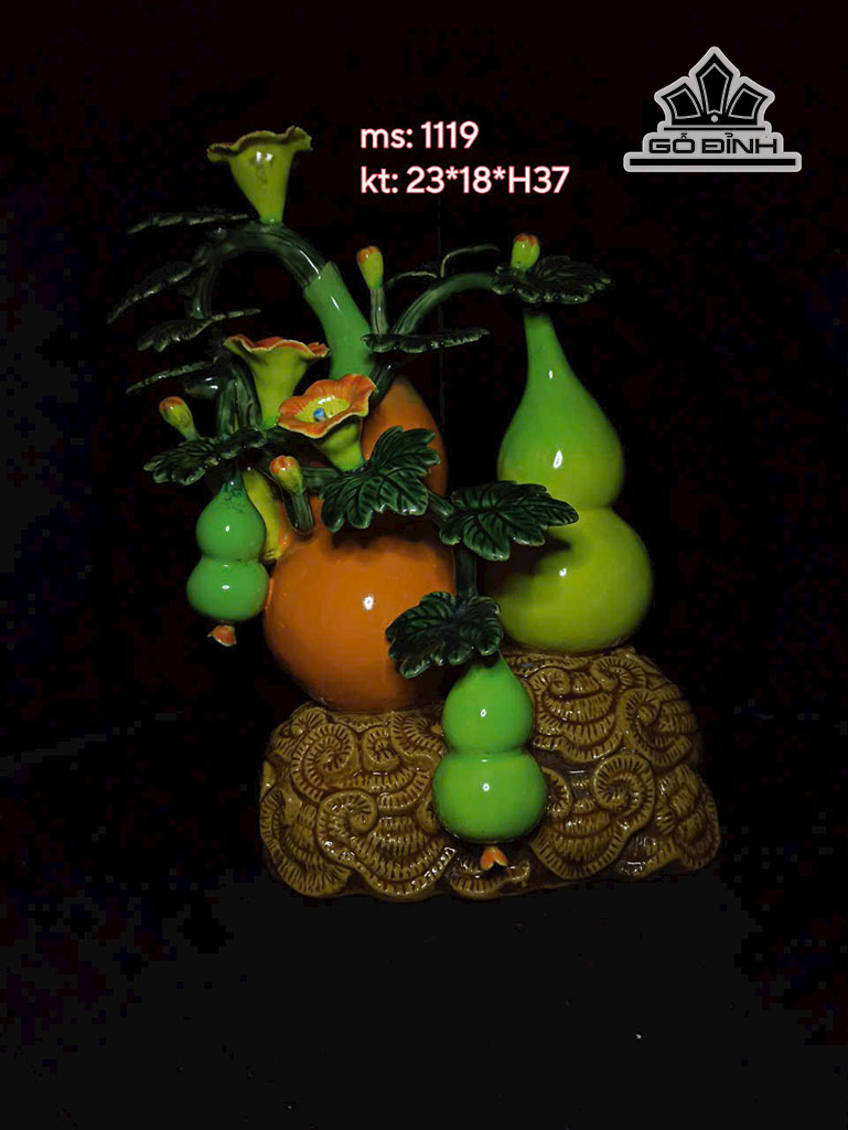 Tác Phẩm Hoa Trái Gốm Phật Sơn Cao 37 Ngang 23 Sâu 18 (cm)