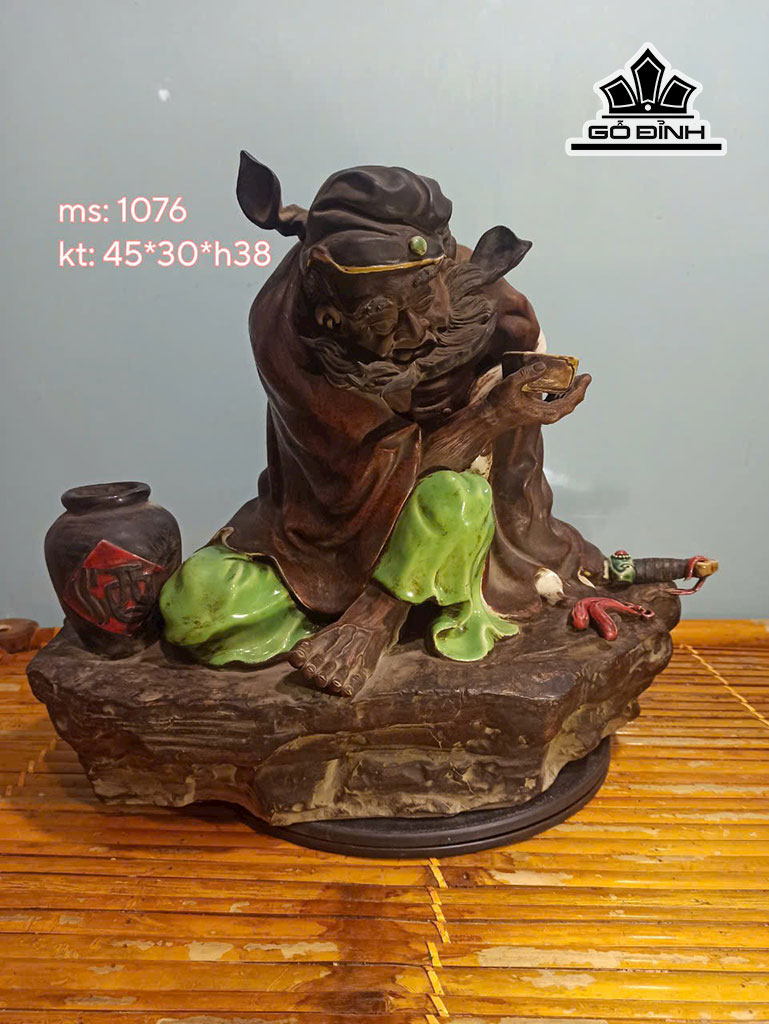 Tượng Chung Quỳ Say Tửu Gốm Phật Sơn Cao 38 Ngang 45 Sâu 30 (cm)