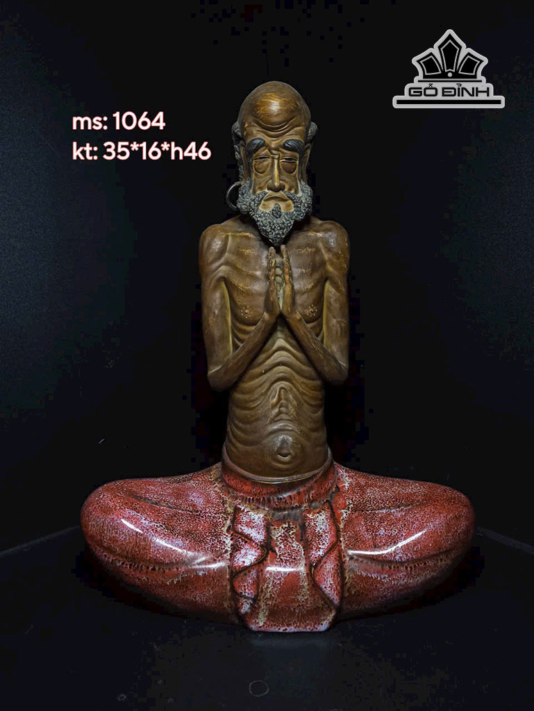 Tượng Đạt Ma Ngồi Thiền Hạnh Đầu Đà Gốm Phật Sơn Cao 46 Ngang 35 Sâu 16 (cm)