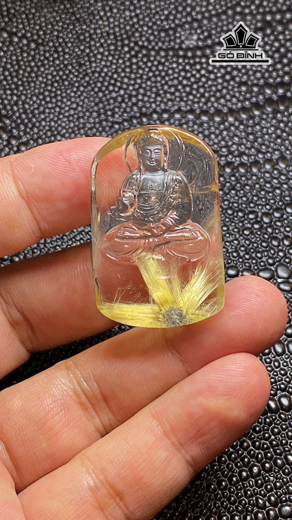 Mặt Dây Chuyền Adida Hoa Thị Đá Thạch Anh Tóc Vàng Cao 38 Ngang 24,5 Sâu 11 (mm) 19g