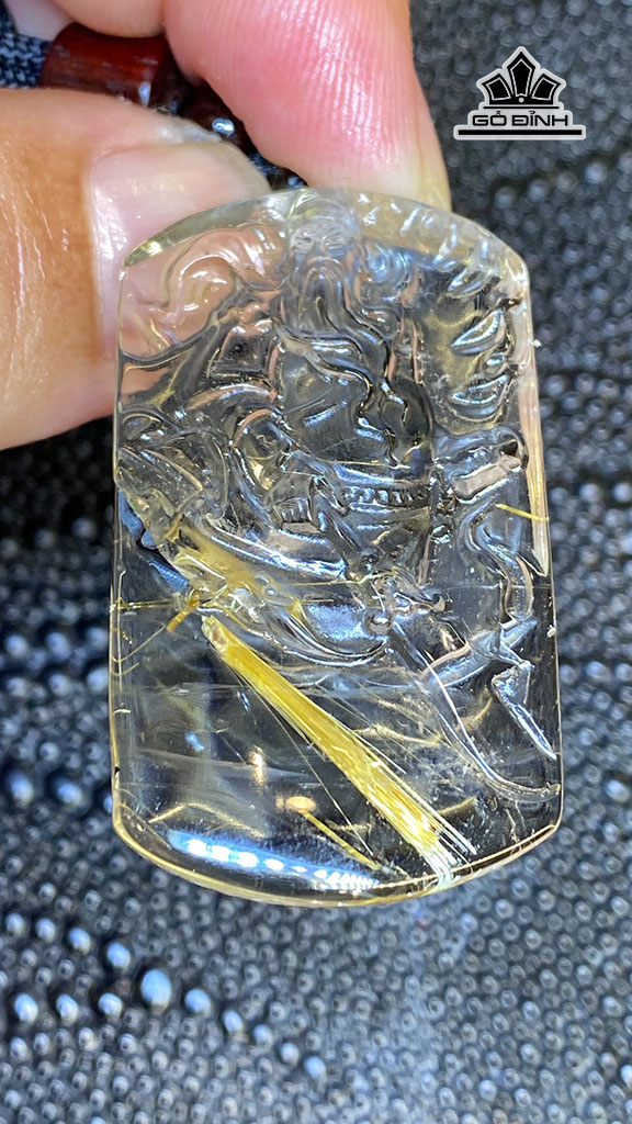 Mặt Dây Chuyền Quan Công Đá Thạch Anh Tóc Vàng Cao 43 Ngang 24,6 Sâu 7,7 (mm) 15g