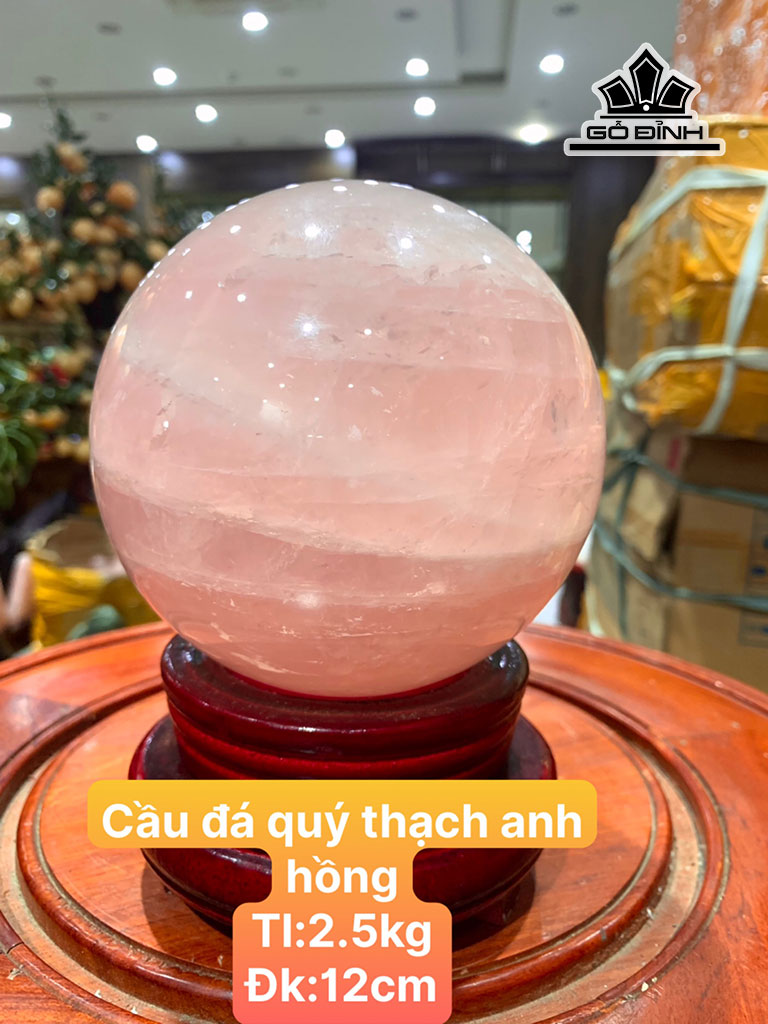 Bi Cầu Đá Thạch Anh Hồng Đường Kính 12 (cm) 2,5kg