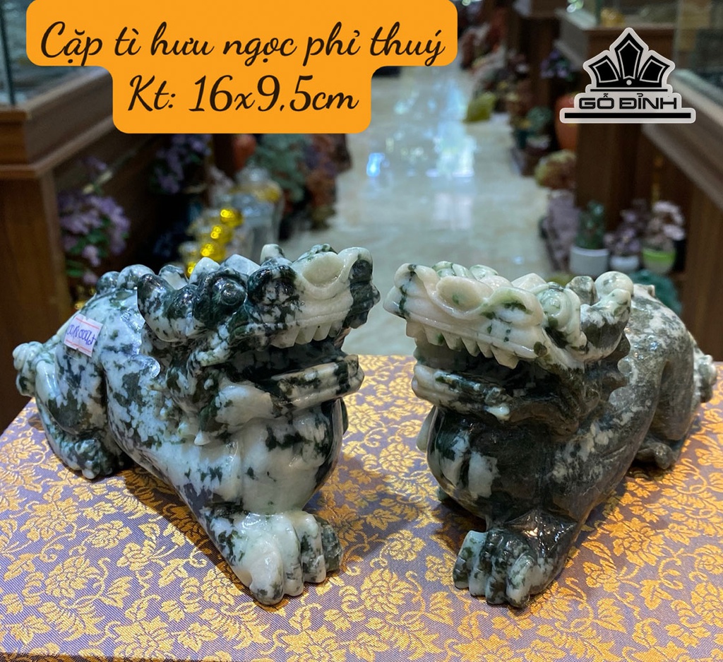 Cặp Tỳ Hưu Đá Cẩm Thạch Cao 9,5 Ngang 16 (cm)