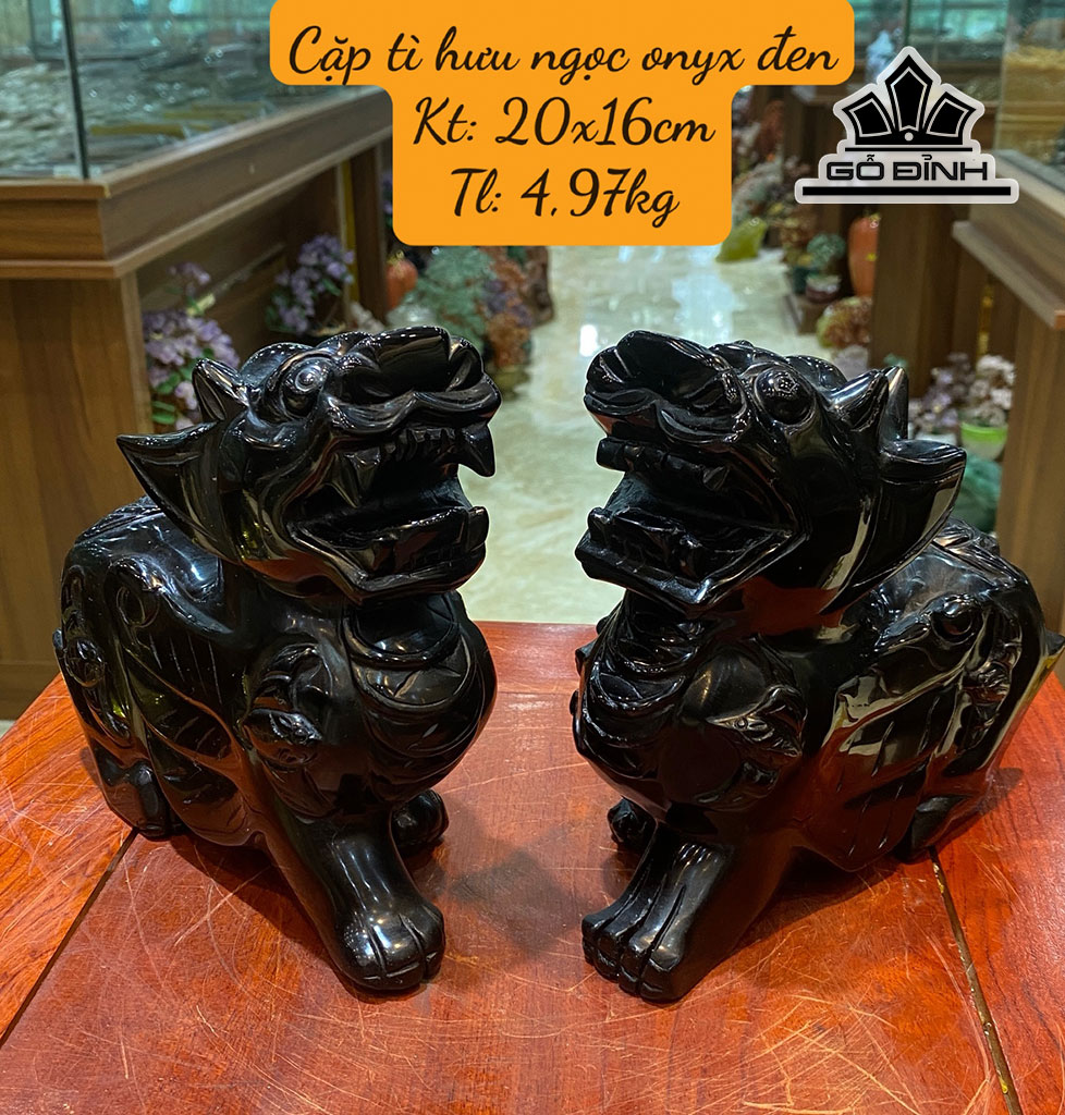 Cặp Tỳ Hưu Đá Onyx Đen Cao 20 Ngang 16 (cm) 4,97kg