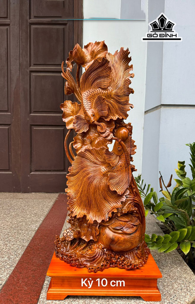 Tượng Cá Xiêm Uyên Ương Gỗ Hương Cao Cả Kỷ 95 Ngang 39 Sâu 18 (cm)