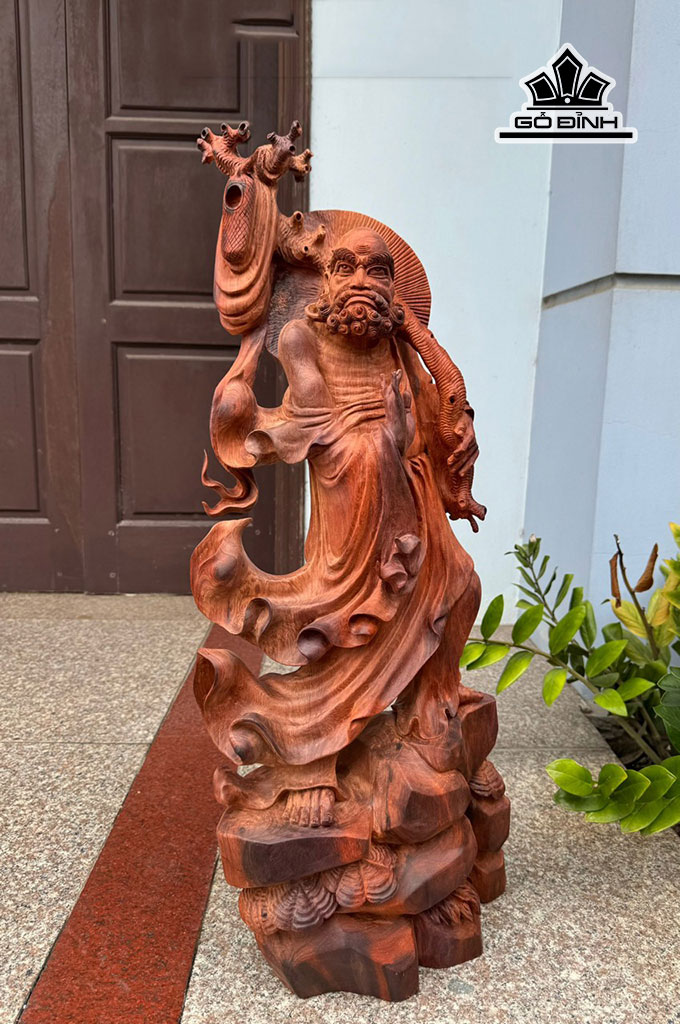 Tượng Đạt Ma Sư Tổ Gỗ Hương Cao 84 Ngang 32 Sâu 17 (cm)