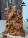 Tượng Gia Đình Gà Gỗ Ngọc Am Cao 66 Ngang 57 Sâu 27 (cm)